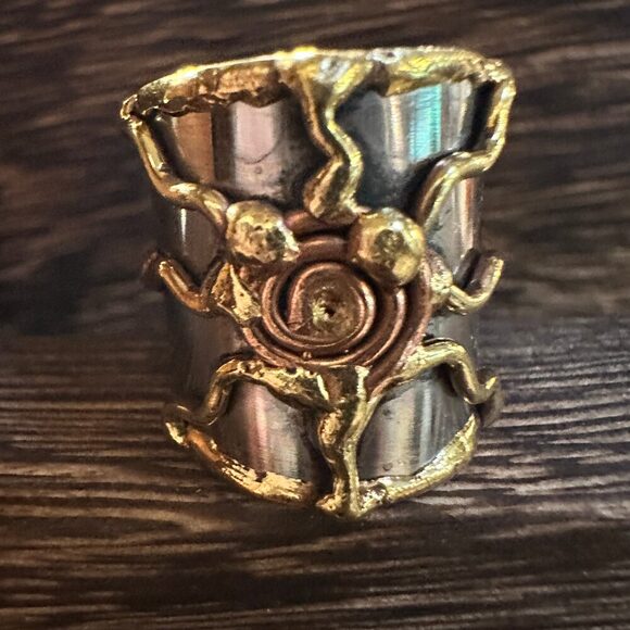 Artisan Crafted Bohemian Silver & Copper Heart Wide Cuff Ring in Gift Box - Picture 2 of 12